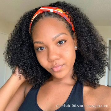 Headband Wig Human Hair Kinky Curly, Cuticle Aligned Human Hair Headband Wigs for Black Women